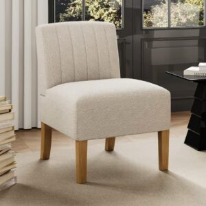 Modern Armless Vanity Accent Chair, Upholstered Slipper Seat with Solid Wood Legs for Bedroom, Guest Room and Reading