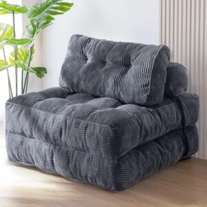 Foldable Sofa Bed Chair with Pillow, Convertible Sleeper Lounge with Back Support, Portable Floor Mattress Couch for Living Room and Bedroom