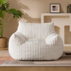 Oversized Plush Bean Bag Chair with Armrests, Soft Beige Floor Lounge Sofa for Living Room, Bedroom, Dorm and Relaxation