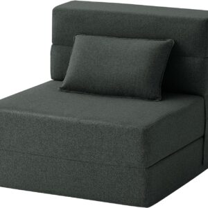 Convertible Folding Sleeper Chair with Pillow, Linen Floor Sofa and Foldable Mattress for Living Room, Guest Room, Dorm and Home Office